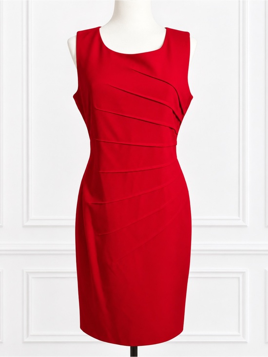 Calvin Klein Dresses & Skirts - Calvin Klein Size 8 Red Layered Pleat Sheath Dress Sleeveless Career Cocktail